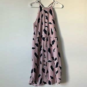 LOFT Tie Waist Halter Dress in a Feather Print